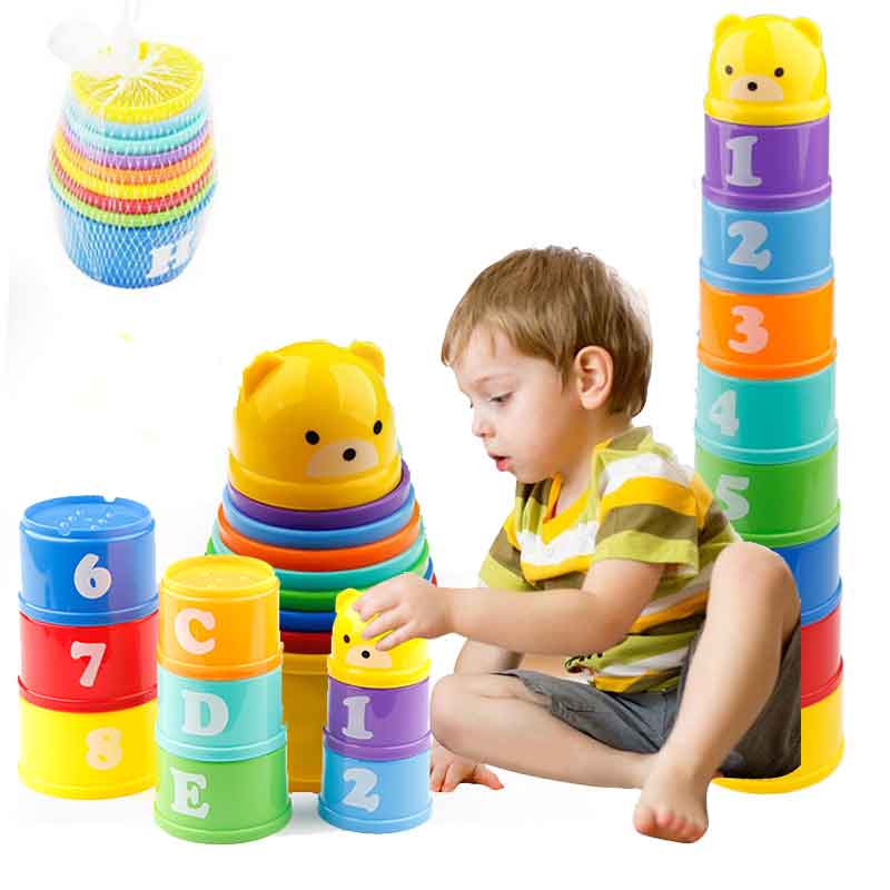 8PCS Educational Baby Toys 6Month Figures Letters Foldind Stack Cup Tower