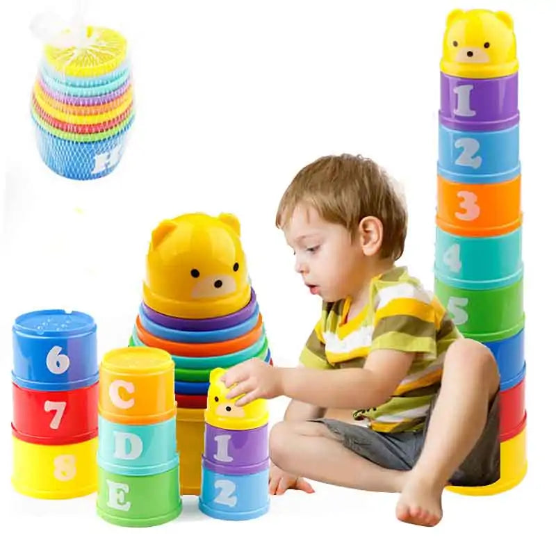 8PCS Educational Baby Toys 6Month Figures Letters Foldind Stack Cup Tower