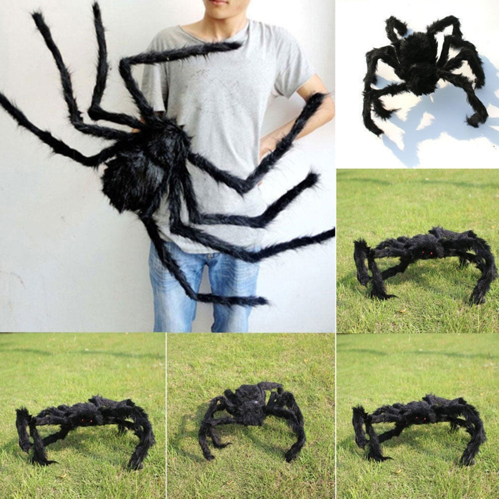 Super big plush spider made of wire and plush black and multicolour style for party