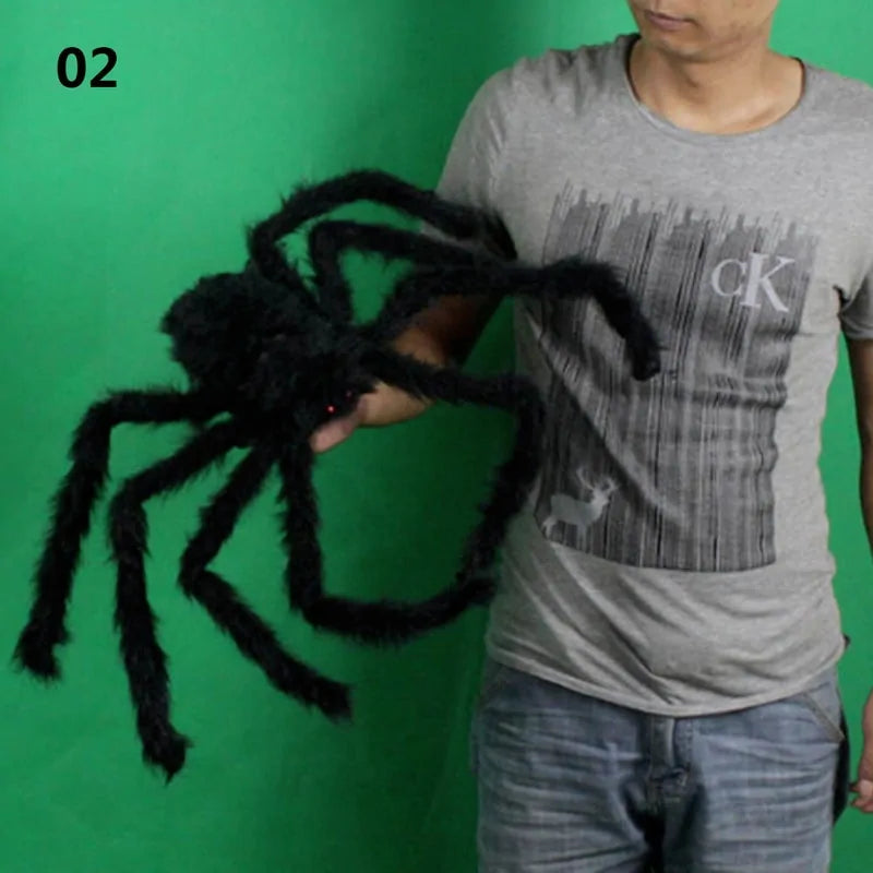 Super big plush spider made of wire and plush black and multicolour style for party