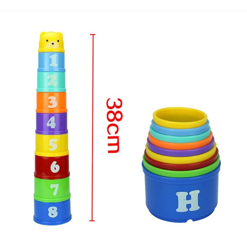 8PCS Educational Baby Toys 6Month Figures Letters Foldind Stack Cup Tower