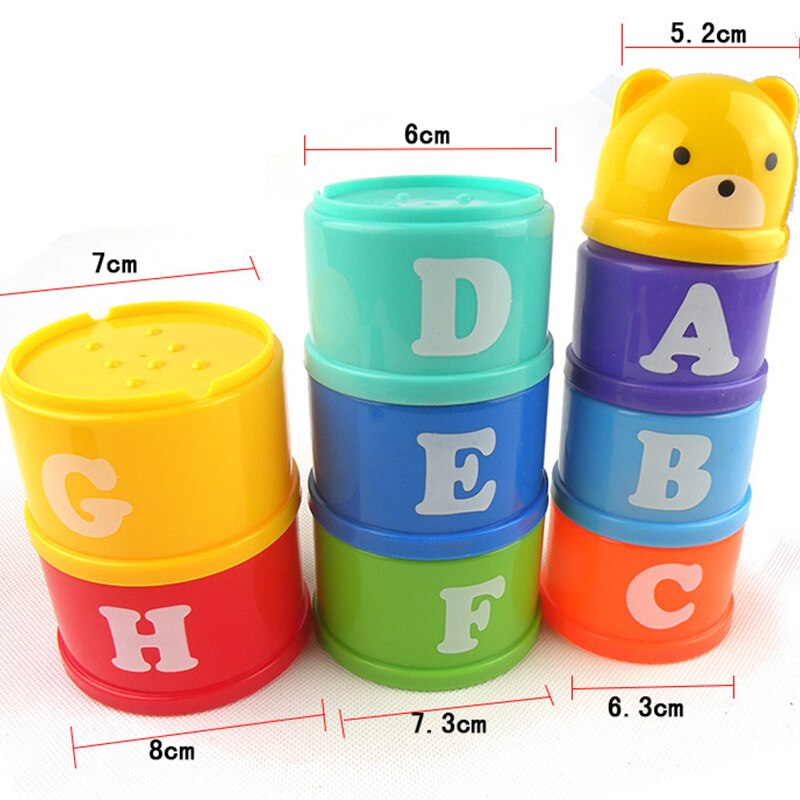 8PCS Educational Baby Toys 6Month Figures Letters Foldind Stack Cup Tower