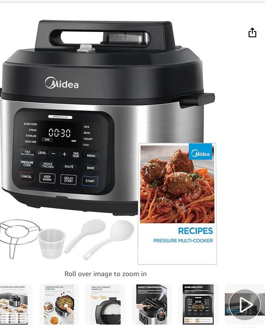 Midea WideMax 12-in-1 Electric Pressure Cooker, 6.5 Quart, 12 Presets, Multi-Functional Programmable Slow Cooker, Rice Cooker, Steamer, Sauté Pan, Cake, Yogurt, Warmer and More