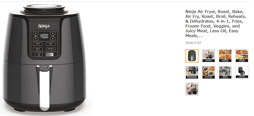Ninja Air Fryer, Roast, Bake, Air Fry, Roast, Broil, Reheats, & Dehydrates, 4-in-1, Fries, Frozen Food, Veggies, and Juicy Meat, Less Oil, Easy Meals, Healthy Meals, Compact, 4 QT, Grey, AF101