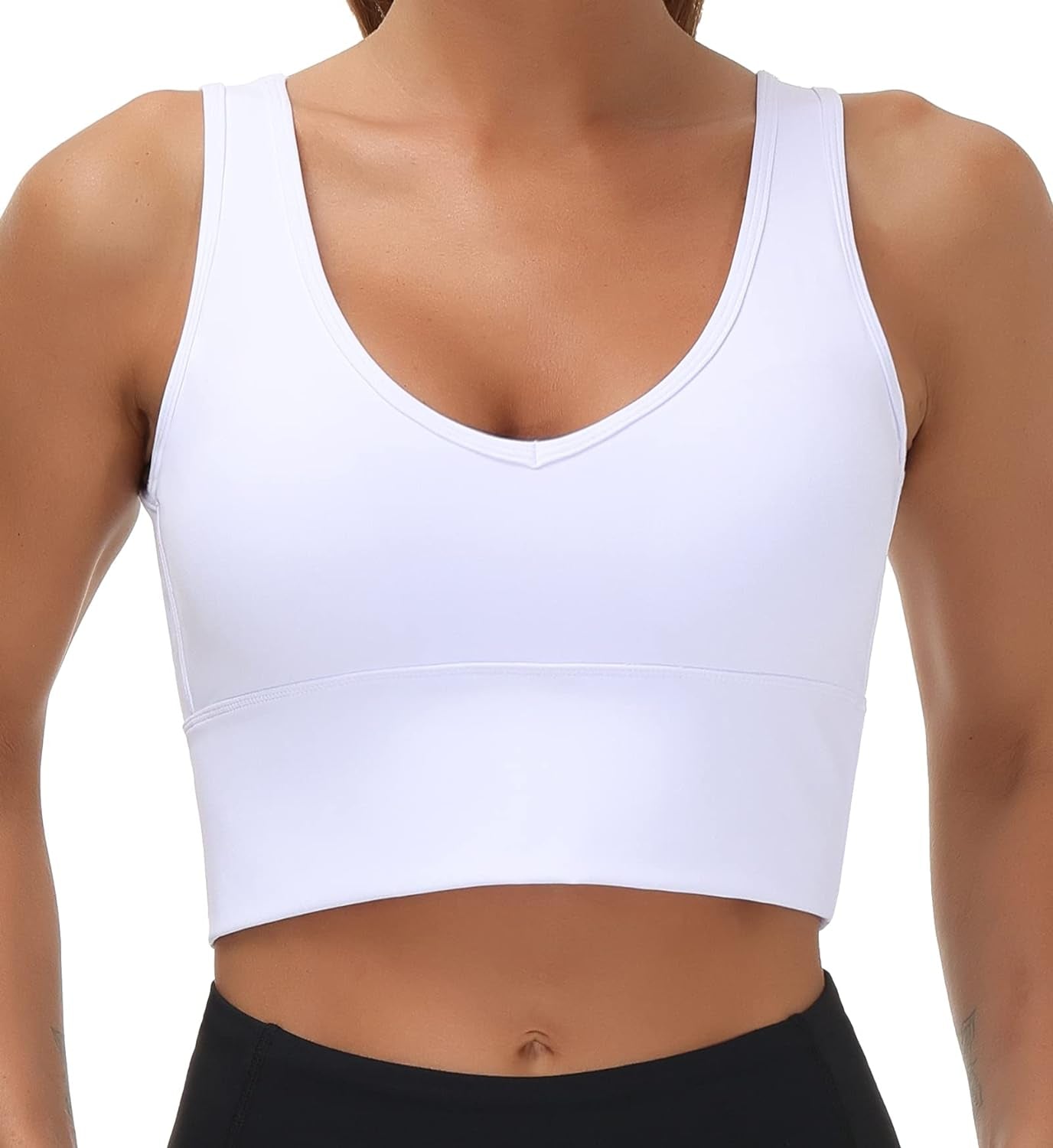 Womens Longline Sports Bra Padded Crop Tank Tops Workout Yoga Bra with Removable Pads