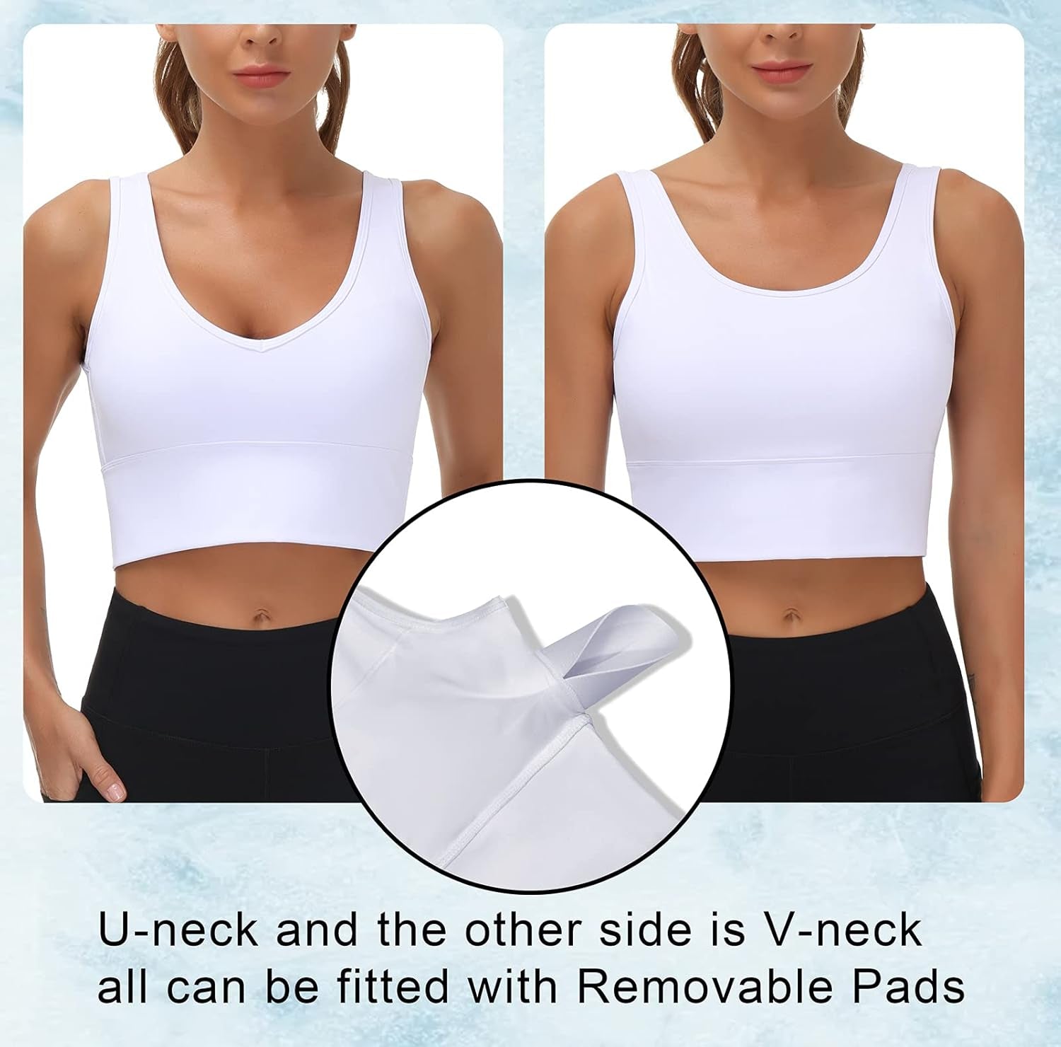 Womens Longline Sports Bra Padded Crop Tank Tops Workout Yoga Bra with Removable Pads