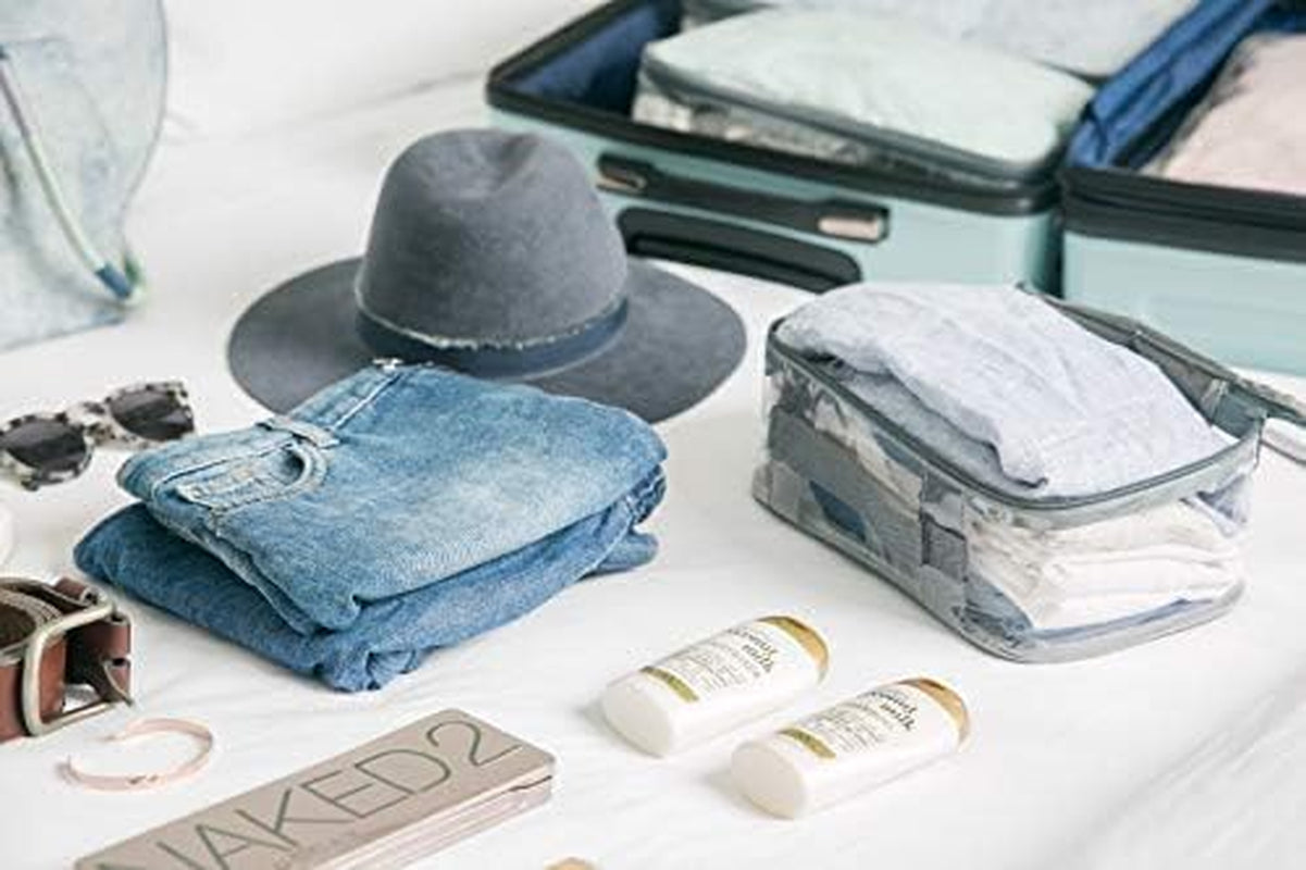 Small Clear Travel Packing Cube/See through PVC Plastic Pouch for Carry on Suitcase, Backpack or Diaper Bag/Transparent Multipurpose Accessories, Makeup & Underwear Organizer W/Handle (Orange)