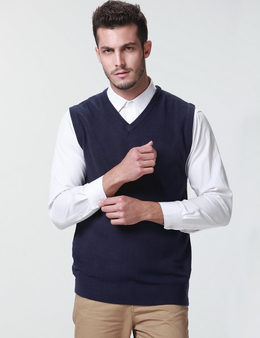 -Sweater-Vest-For-Men-Knit Vest Pullover V Neck Regular Fit Sleeveless Lightweight