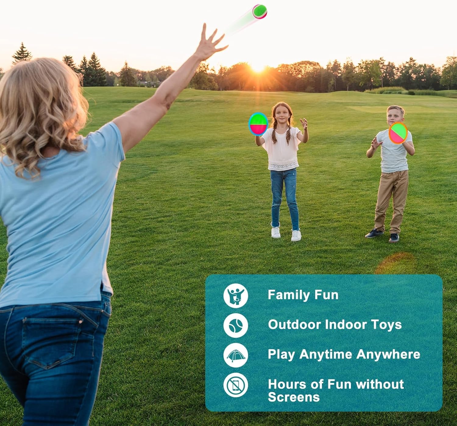 Kids Outdoor Toys - Toss and Catch Game Set, outside Yard Camping Beach Pool Toys Games for Boys Girls 3 4 5 6 7 8 9 10 Year Old, 4 Paddles 4 Balls (Blue+Orange)