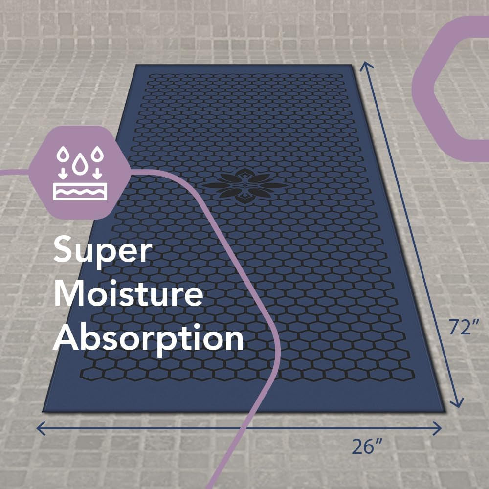 Non-Slip Hot Yoga Towel Mat - Sweat Absorbent Microfiber Suede & Double Sided Grip Hot Yoga Mat Towel with Honeycomb Design, Easy Portable for Pilates, Exercise, Workout - Dark Blue