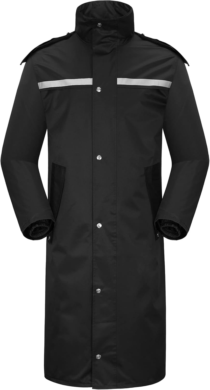 Raincoat Waterproof Long Rain Jacket Lightweight Rainwear Reflective with Packable Hood for Men Women Adults