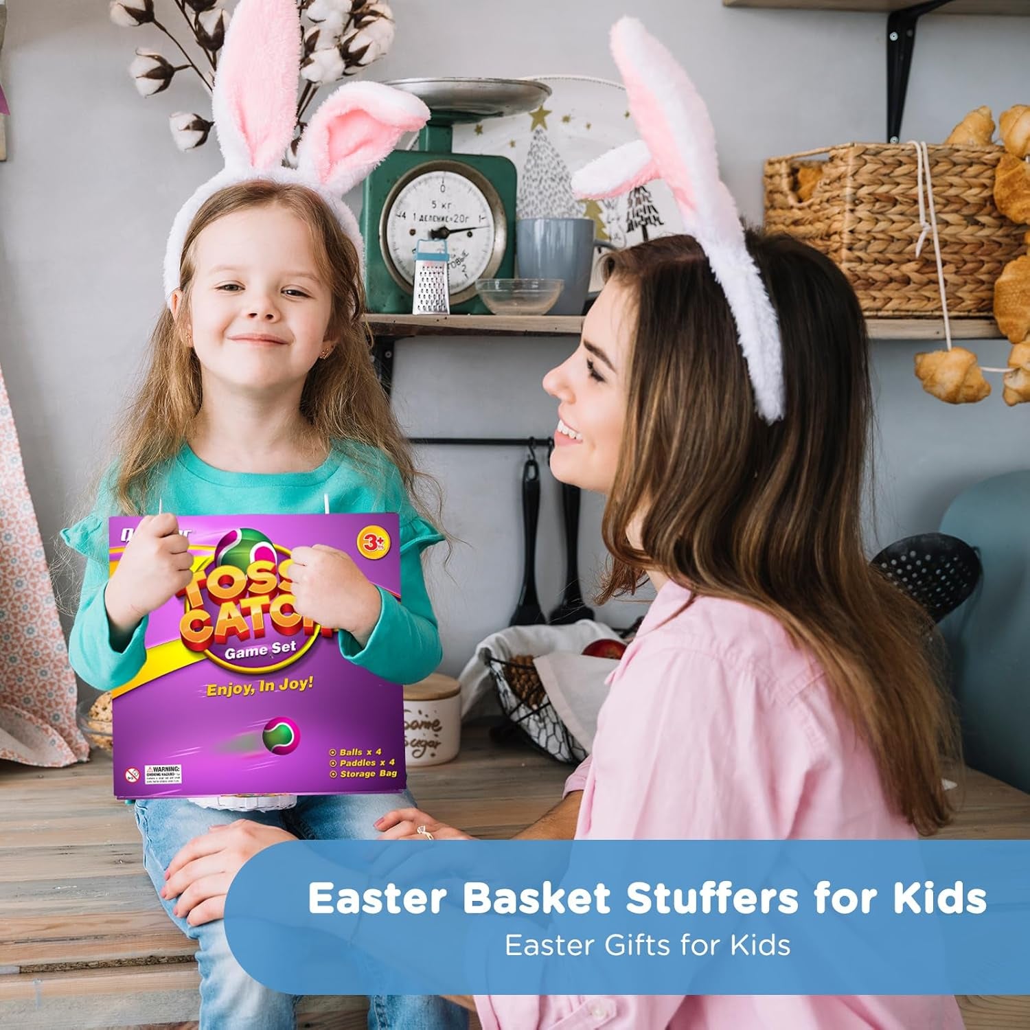 Kids Outdoor Toys - Toss and Catch Game Set, outside Yard Camping Beach Pool Toys Games for Boys Girls 3 4 5 6 7 8 9 10 Year Old, 4 Paddles 4 Balls (Blue+Orange)