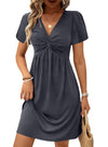 Acelitt Womens Casual Summer Twist Front V Neck Short Sleeve Mini Dress, S-XXL