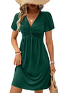 Acelitt Womens Casual Summer Twist Front V Neck Short Sleeve Mini Dress, S-XXL
