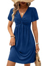 Acelitt Womens Casual Summer Twist Front V Neck Short Sleeve Mini Dress, S-XXL