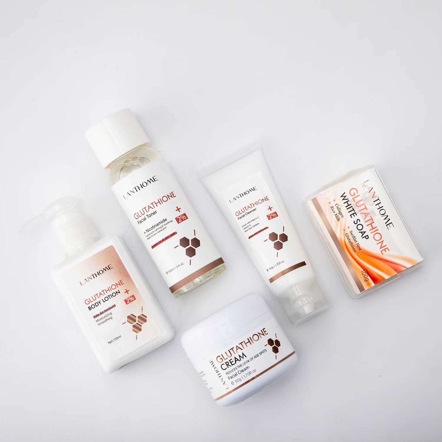 5PCS Glutathione Skin Care Sets Facial Serum Toner Soap Face Cleanser Moisturizing Firming Cream for Face Skin Care