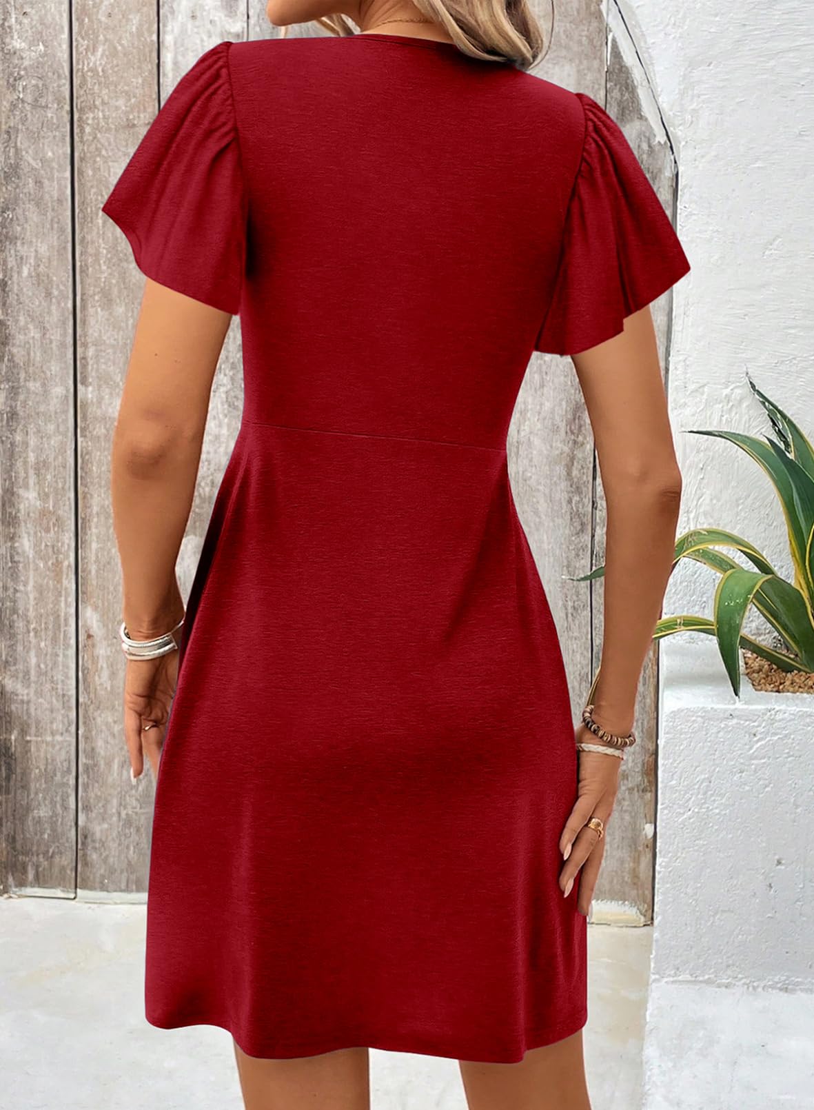 Acelitt Womens Casual Summer Twist Front V Neck Short Sleeve Mini Dress, S-XXL