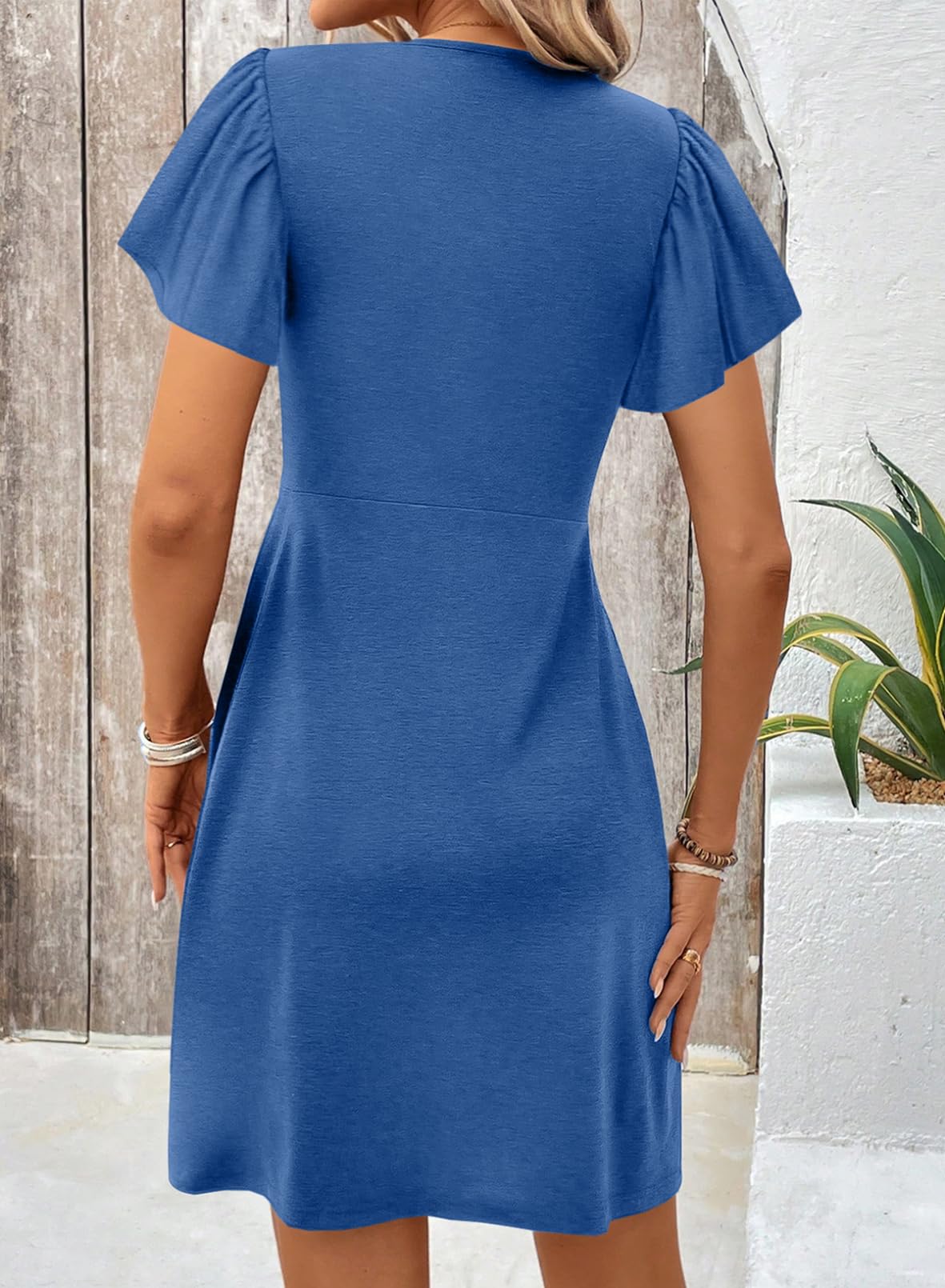 Acelitt Womens Casual Summer Twist Front V Neck Short Sleeve Mini Dress, S-XXL