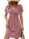 Acelitt Womens Casual Summer Twist Front V Neck Short Sleeve Mini Dress, S-XXL