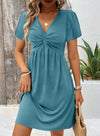 Acelitt Womens Casual Summer Twist Front V Neck Short Sleeve Mini Dress, S-XXL