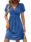 Acelitt Womens Casual Summer Twist Front V Neck Short Sleeve Mini Dress, S-XXL