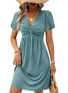 Acelitt Womens Casual Summer Twist Front V Neck Short Sleeve Mini Dress, S-XXL