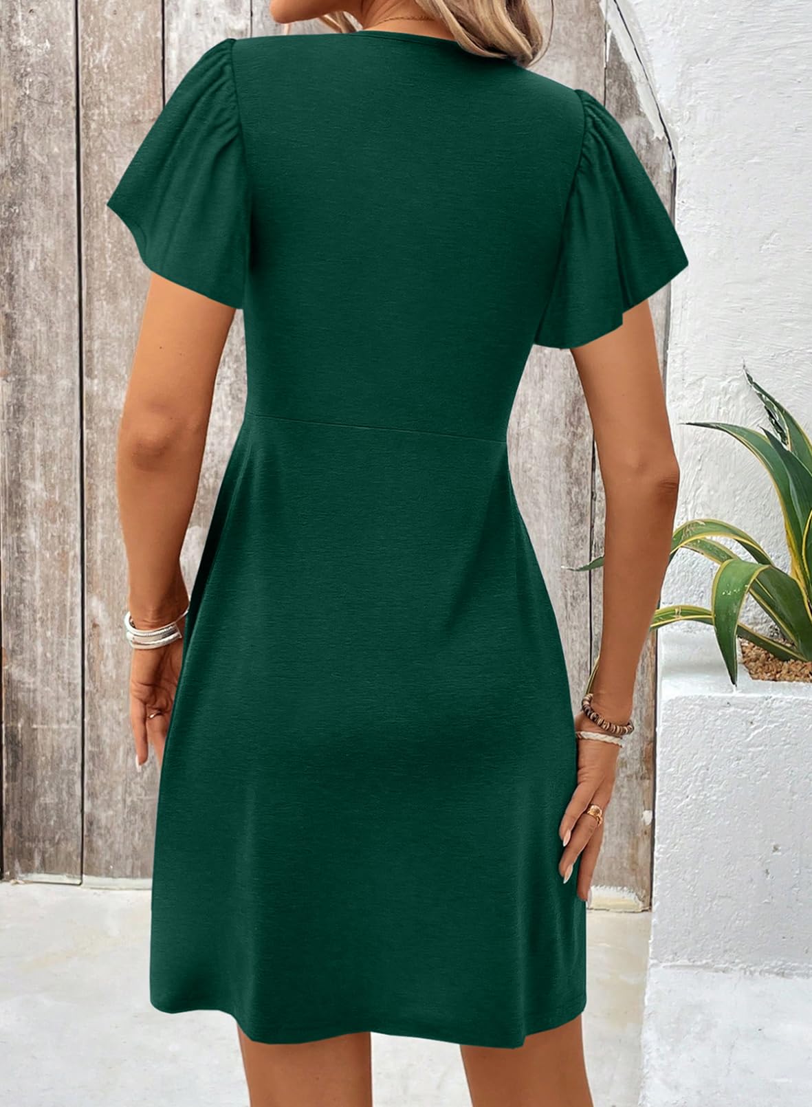 Acelitt Womens Casual Summer Twist Front V Neck Short Sleeve Mini Dress, S-XXL