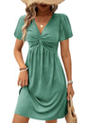 Acelitt Womens Casual Summer Twist Front V Neck Short Sleeve Mini Dress, S-XXL