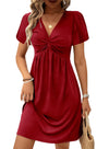 Acelitt Womens Casual Summer Twist Front V Neck Short Sleeve Mini Dress, S-XXL