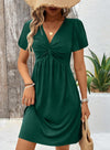 Acelitt Womens Casual Summer Twist Front V Neck Short Sleeve Mini Dress, S-XXL