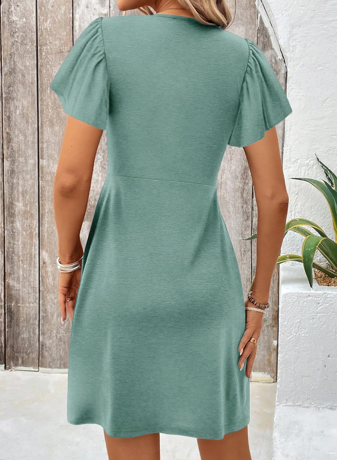 Acelitt Womens Casual Summer Twist Front V Neck Short Sleeve Mini Dress, S-XXL