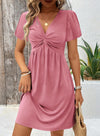 Acelitt Womens Casual Summer Twist Front V Neck Short Sleeve Mini Dress, S-XXL
