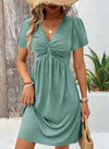 Acelitt Womens Casual Summer Twist Front V Neck Short Sleeve Mini Dress, S-XXL