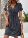 Acelitt Womens Casual Summer Twist Front V Neck Short Sleeve Mini Dress, S-XXL