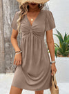 Acelitt Womens Casual Summer Twist Front V Neck Short Sleeve Mini Dress, S-XXL