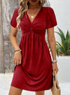 Acelitt Womens Casual Summer Twist Front V Neck Short Sleeve Mini Dress, S-XXL