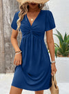 Acelitt Womens Casual Summer Twist Front V Neck Short Sleeve Mini Dress, S-XXL