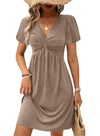 Acelitt Womens Casual Summer Twist Front V Neck Short Sleeve Mini Dress, S-XXL