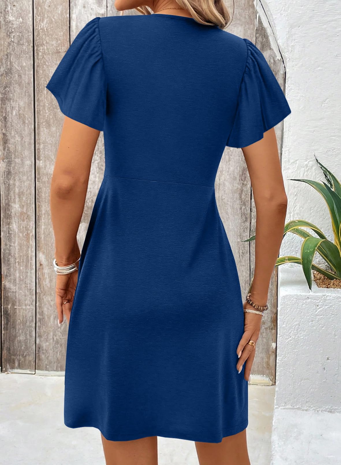 Acelitt Womens Casual Summer Twist Front V Neck Short Sleeve Mini Dress, S-XXL