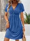 Acelitt Womens Casual Summer Twist Front V Neck Short Sleeve Mini Dress, S-XXL
