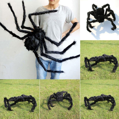 Super big plush spider made of wire and plush black and multicolour style for party