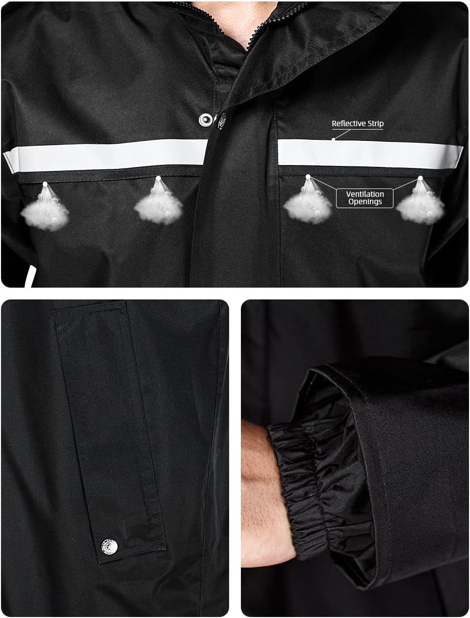 Raincoat Waterproof Long Rain Jacket Lightweight Rainwear Reflective with Packable Hood for Men Women Adults