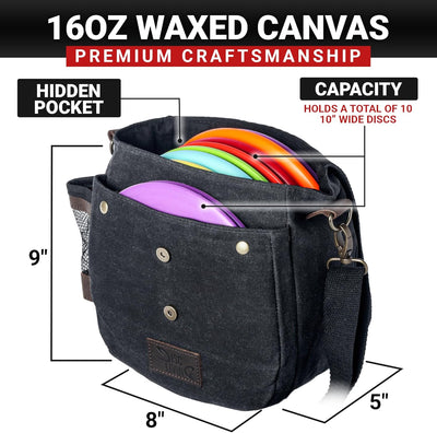 Disc Golf Bag | Frisbee Golf Bag | Easy to Carry | Lightweight Fits up to 10 Discs | 16 Oz Waxed Canvas Sturdy Design | Belt Loop | Double Button Design | Bottle Holder