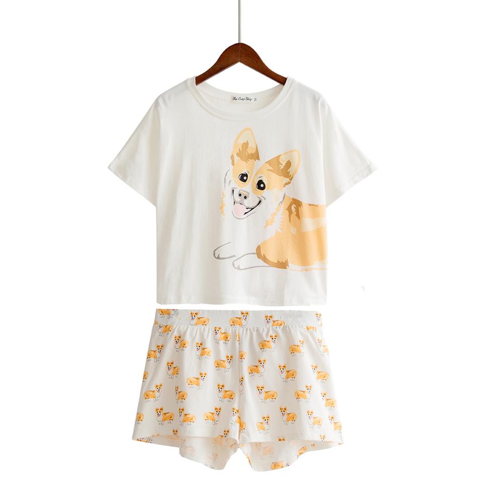 Women Corgi/Pug Dog Print Sets Crop Top + Shorts Stretchy Loose Tops Plus Size