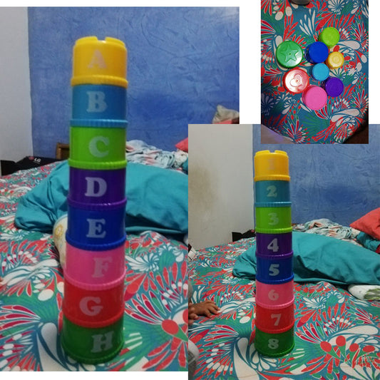 8PCS Educational Baby Toys 6Month Figures Letters Foldind Stack Cup Tower