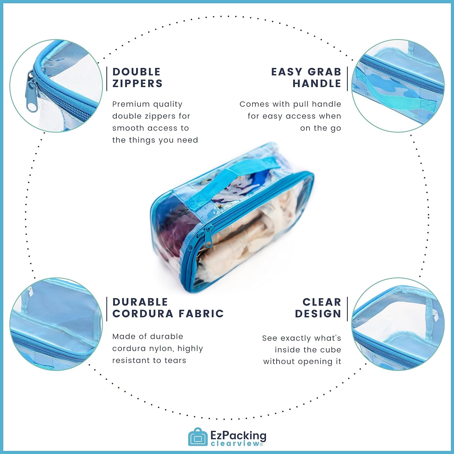 Small Clear Travel Packing Cube/See through PVC Plastic Pouch for Carry on Suitcase, Backpack or Diaper Bag/Transparent Multipurpose Accessories, Makeup & Underwear Organizer W/Handle (Orange)