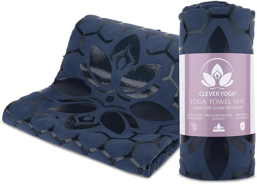 Non-Slip Hot Yoga Towel Mat - Sweat Absorbent Microfiber Suede & Double Sided Grip Hot Yoga Mat Towel with Honeycomb Design, Easy Portable for Pilates, Exercise, Workout - Dark Blue