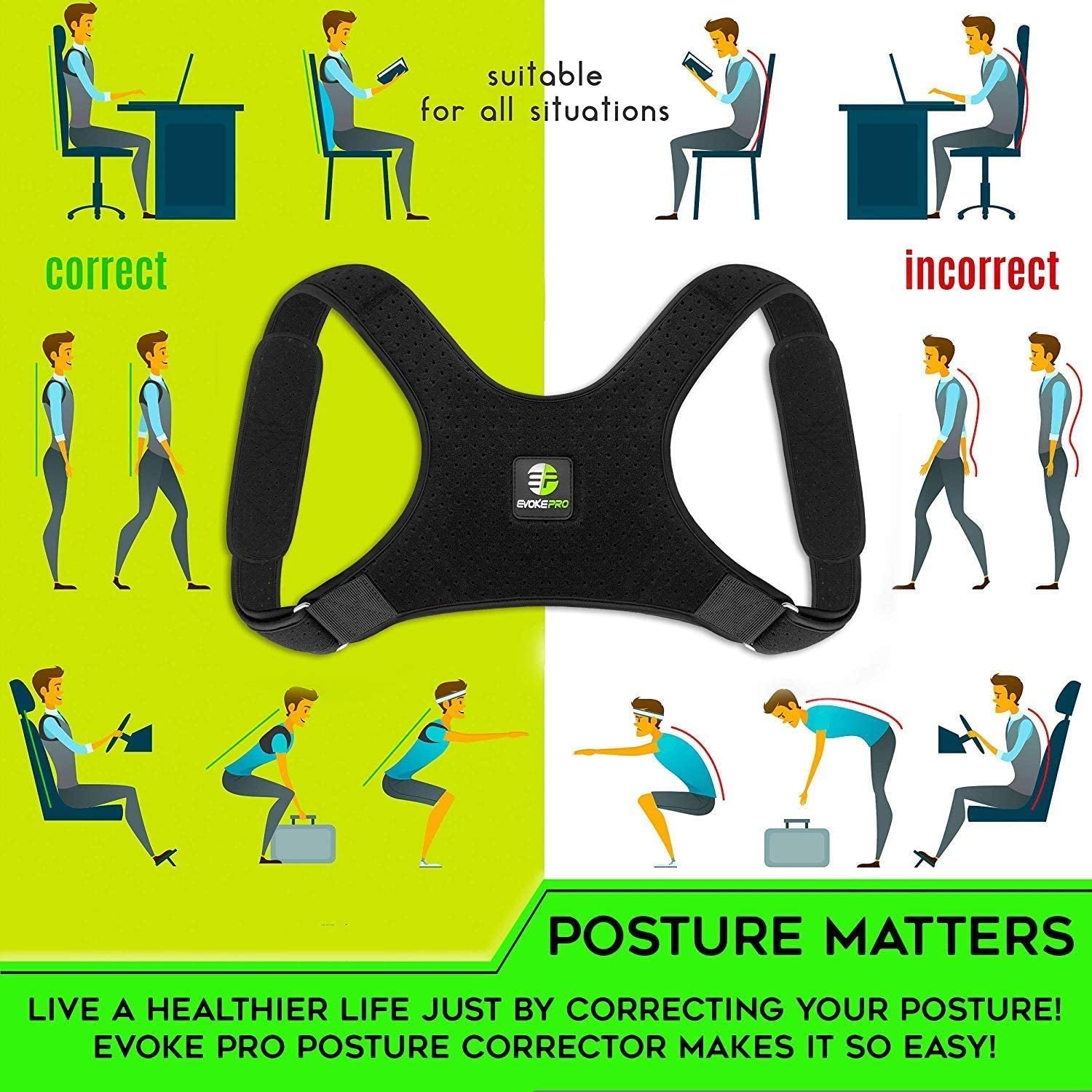 Back Posture Corrector for Women and Men - Shoulder Brace - Upper Back Support - Back Straightener - Resistance Band Included (Regular)