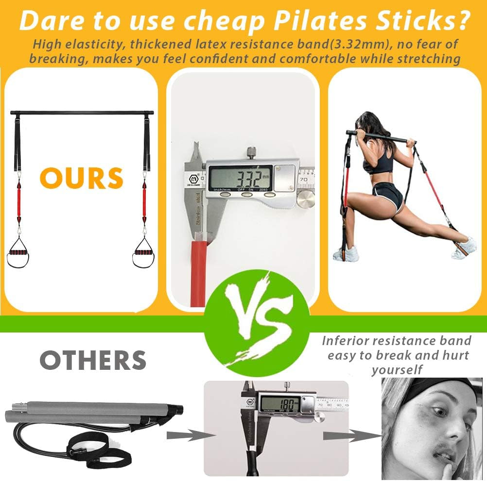 Upgraded 60-180LBS Adjustable Pilates Bar Kit with Resistance Band, Anti-Break, Portable Fitness Exercise Workout Toning Bar Stick for Stretching Twisting Sit-Up, Home Workout Equipment Men Women
