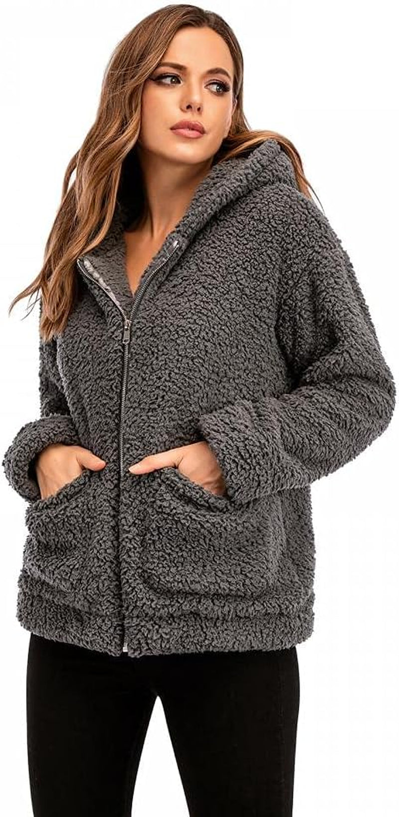 Women Plaid Faux Fleece Coat Long Sleeve Lapel Artificial Shearling Shaggy Jacket Fluffy Fuzzy Overcoat